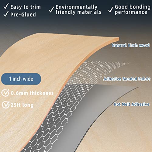 Birch Edge Banding, 1 inch x 25ft roll of Veneer Wood Edge Banding Pre-glued Flexible, Wood Tape Banding for Cabinet Repair Furniture - color: Birch, size: 1"x 25ft