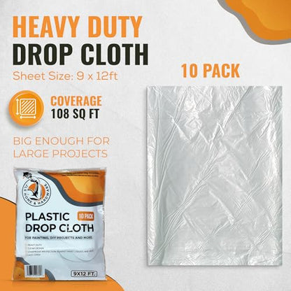 JLS Home & Hardware 10 Pack Plastic Drop Cloth for Painting 9x12 Feet