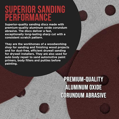ProductionShop Premium 5" Red 8-Hole Pattern 180 Grit Sanding Discs, Box of 50 - Dustless Hook & Loop Backing Sandpaper for Random Orbital Sanders, Fine-Cut Abrasive - Woodworking, Sand Auto Paint - style: 180 Grit