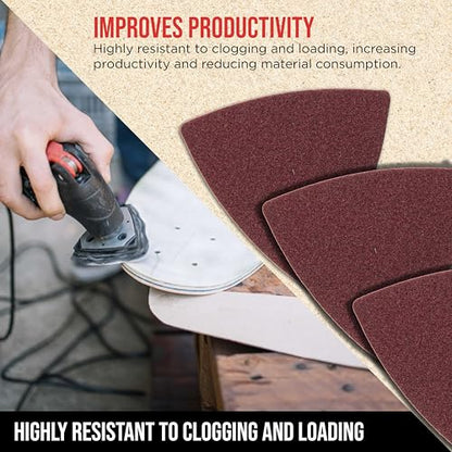 ProductionShop Premium 100 Grit Triangle Mouse Detail Sander Sandpaper Sheets, Box of 45 - Hook & Loop, Triangular Shaped Mouse Disc Pads - Oscillating Multi-Tools - Woodworking, Sand Furniture Paint - style: 100 Grit
