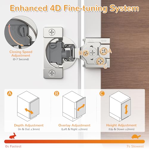 Chibery 30 Pack 1/2” Overlay 4D Soft Close Cabinet Hinges, Concealed Face Frame, Adjustable Closing Speed, 105° Opening Smooth Slow, Hidden Self Closing for Kitchen Corner, Cupboard (with Template) - size: 1/2” Overlay