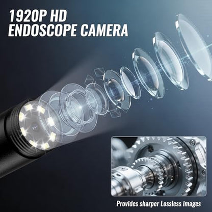 WORKPRO 1920P HD Endoscope Camera with Light, 16.4FT Semi-Rigid Borescope