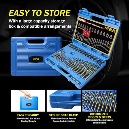 39 Pcs Screw Extractor and Left Hand Drill Bits Set, Easy Out Screw Extractor Set with Reverse Drill Bits, Multi-Spline Extractors for Removing Broken Bolts and Stripped Screws - size: 39 PCS SES