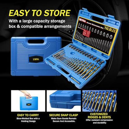 39 Pcs Screw Extractor and Left Hand Drill Bits Set, Easy Out Screw Extractor Set with Reverse Drill Bits, Multi-Spline Extractors for Removing Broken Bolts and Stripped Screws - size: 39 PCS SES