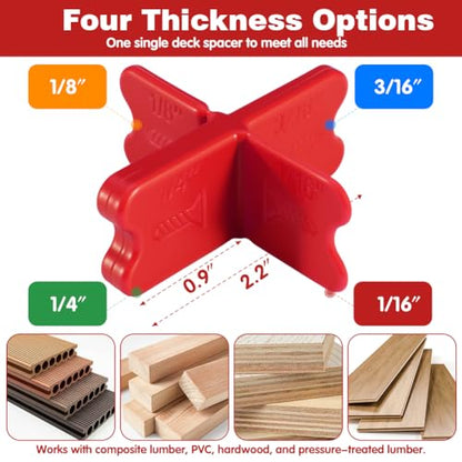 12 Pcs Deck Spacer Tool, 4 Thicknesses Deck Spacers -1/16",1/8",3/16",1/4" - color: B-12PCS-multicolour