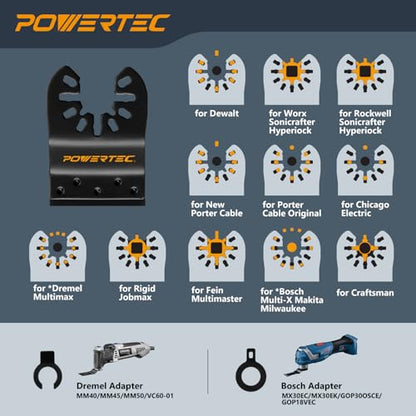 POWERTEC Carbide Oscillating Tool Blade 3pc Set – Multitool Blades with 2 Adapters for Cutting Hardened Metal, Bolts, Screws, and Nails (14501) - size: Plunge-Cut Blades (Carbide Teeth), 3PCs, style: Oscillating Tool Blades