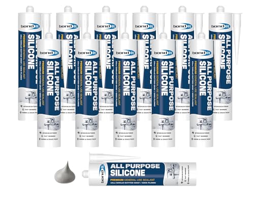 Bond It All Purpose Silicone, Sealant, 10 oz, Pack of 12, Gutter Gray - color: Gutter Gray