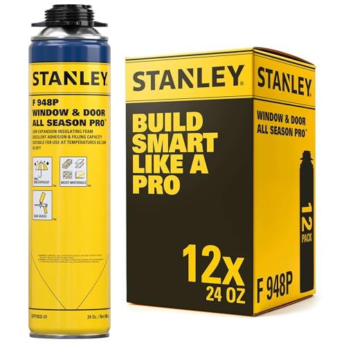 STANLEY F948P All Season Pro Gap Filler - Window & Door Filler in 10F˚, Expanding Polyurethane Sealant for Gaps & Cracks, | Gun Use, Gun NOT Included | 24 Oz, 12 Pack - size: 12 Pack, style: All Season Pro