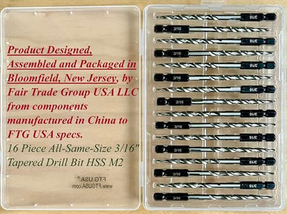 FTG USA 16 Pc #10(3/16") Replacement Taper Countersink Drill Bit Hex Shank - size: #10, style: 16 Piece Same Size