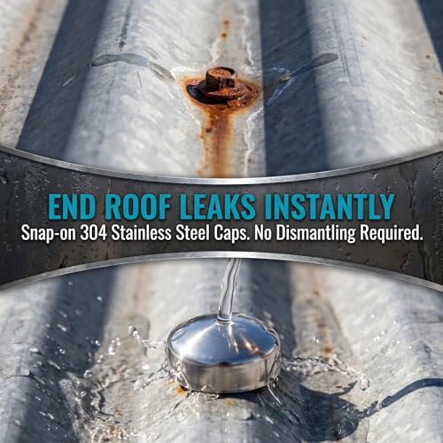 Stainless Steel Roofing Screw Caps for Roof Leak Repair, Directly Cover Existing Screw Heads, No Removal Needed, Rustproof & Weather-Resistant for Metal Roofs, Siding, Garages, Patios - color: Stainless Steel