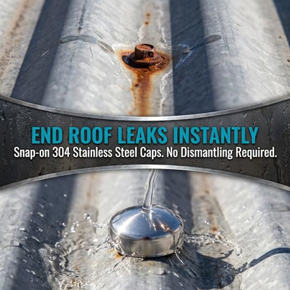 Stainless Steel Roofing Screw Caps for Roof Leak Repair, Directly Cover Existing Screw Heads, No Removal Needed, Rustproof & Weather-Resistant for Metal Roofs, Siding, Garages, Patios - color: Stainless Steel
