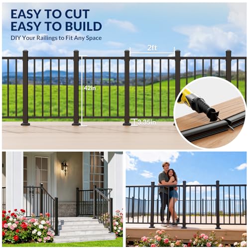 Egadis 42 in x 2 ft Modular Aluminum Porch and Deck Railing Kit, Black - color: Level 2ft - 1Pack