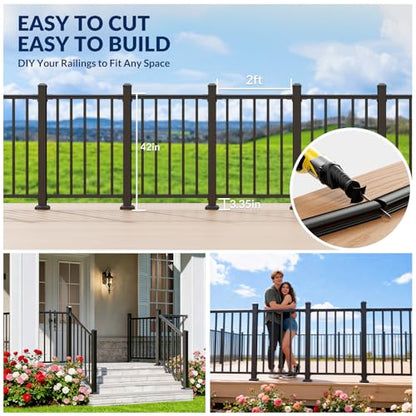 Egadis 42 in x 2 ft Modular Aluminum Porch and Deck Railing Kit, Black - color: Level 2ft - 1Pack