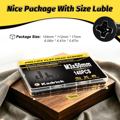 KADRICK M3 x 50mm Countersunk Screws, 140PCS, M3 Flat Head Screws - size: M3x50mm 140PCS