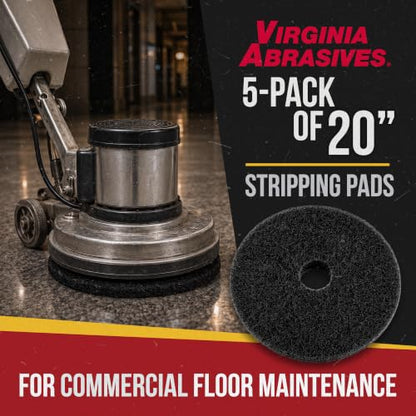 Black Floor Maintenance Pads, Heavy-Duty Stripping & Scrubbing, 20", 5 Pack - color: Black, size: 20"