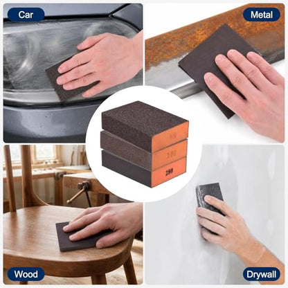 4Pcs 60/80/120/220Grit Sanding Sponges, Wet Dry Sanding Blocks - size: 60/80/120/220Grit