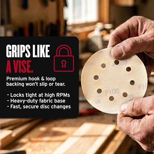 8-Hole Alumina Sanding Discs, Hook & Loop Sandpaper, 5" 100 Grit, Box of 10 - style: 100 Grit/Coarse