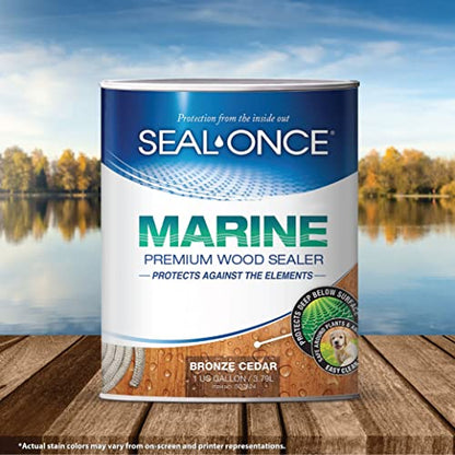Seal-Once Marine Waterproof Wood Sealer and Stain, Bronze Cedar, 1 Gallon - color: Bronze Cedar, size: 1 Gallon