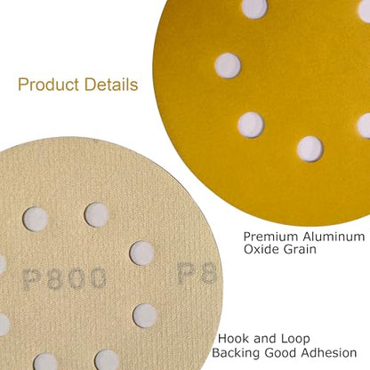 JUNE SUN 30Pcs 5 Inch 8-Hole 800 Grit Hook & Loop Sanding Discs - style: 800 Grit, 30Pcs