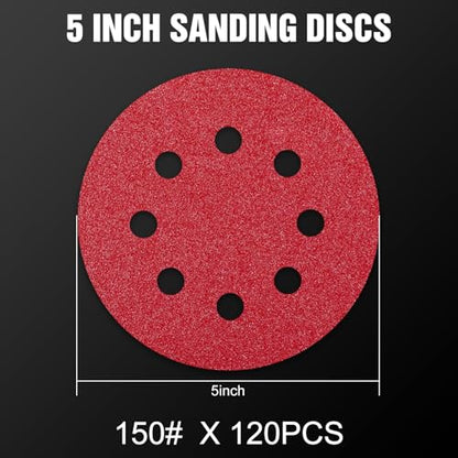 120 Pcs 5 inch Sanding Discs 150 Grit 8 Hole Hook and Loop - style: 120 Pcs-150 Grit