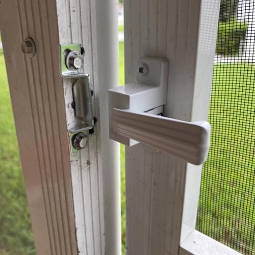 Pneumatic Door Closer Kit for Screen and Storm Doors, Includes Push Button Latch and Protector Chain Spring (White All-in-One, 1 Set) - style: White All-in-One