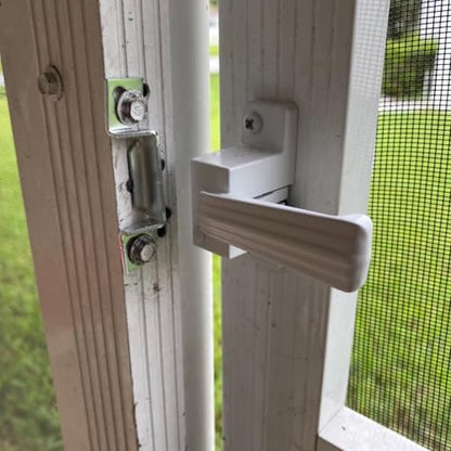 Pneumatic Door Closer Kit for Screen and Storm Doors, Includes Push Button Latch and Protector Chain Spring (White All-in-One, 1 Set) - style: White All-in-One