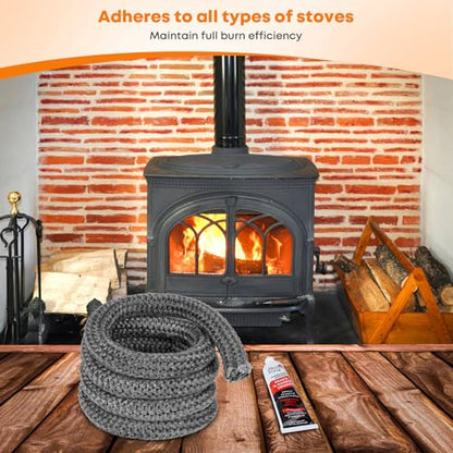 Stanbroil 1" x 84" Wood Stove Gasket Kit with High-Temperature Cement - size: 1" x 84" Rope