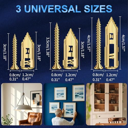 120 Pcs Self Drilling Drywall Anchors with Screws Kit, 3 Sizes Heavy Duty Metal Expansion Bolts, Sheetrock Anchors & Drywall Grip Anchors and Screws, No Pre-Drilling for Hollow Walls