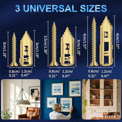 120 Pcs Self Drilling Drywall Anchors with Screws Kit, 3 Sizes Heavy Duty Metal Expansion Bolts, Sheetrock Anchors & Drywall Grip Anchors and Screws, No Pre-Drilling for Hollow Walls