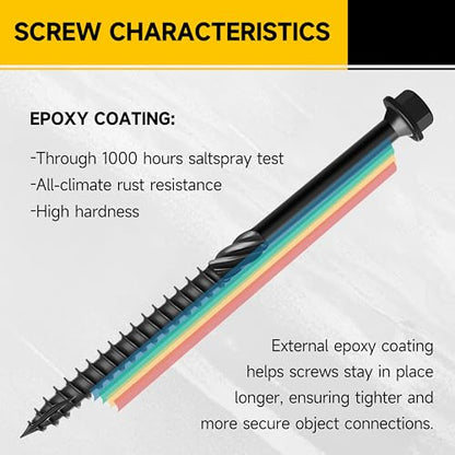 100Pcs 6 Inch Wood Screws, #14 x 6 Heavy Duty Outdoor Wood Screws Assortment Kit Deck Screws, Long Screws Black Timber Screws Lag Bolts, Hex Socket Head Log Landscaping Black Screws By Mywish - size: #14 x 6"