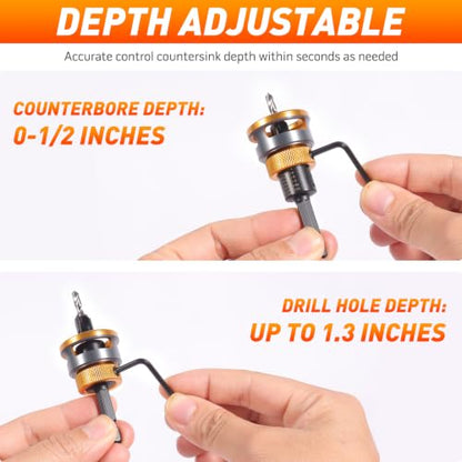 Countersink Drill Bit Set with Low Friction Depth Stop - color: yellow