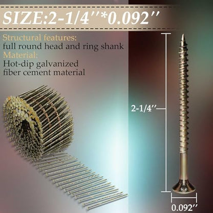 Hotop 3600 Count 15-Degree Coil Siding Nails, Wire Collated, 2 1/4 Inch - size: 2 1/4 Inch