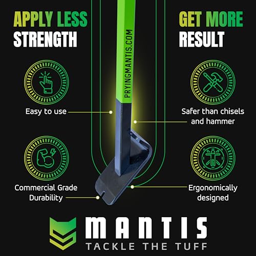 Mantis - Large Pry Bar | Ergonomic Designed Pry Bar for Quick Easy Removal of Carpet Tack Strips, Underlayment, and Sheet Vinyl, While Standing on Your Feet.