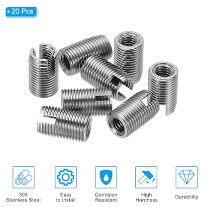 PATIKIL Self-Tapping Threaded Inserts, 20 Pcs M3 x M5 x 8mm 303 Stainless Steel Thread Adapter Reducer Slotted Screw Repair Inserts Nuts Sleeve - size: M3 x M5 x 8mm