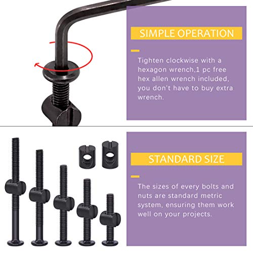 Swpeet 120Pcs Crib Hardware Screws, Black M6 × 40/50/60/70/80mm Hex Socket Head Cap Crib Baby Bed Bolt and Barrel Nuts with 1 x Allen Wrench Perfect for Furniture, Cots, Crib Screws 15/20/25/30/35 - size: M6*40mm-80mm