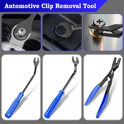 Aleric 7 Pieces Car Trim Removal Tool Kit with Plastic Pry Tool and Auto Fastener Clip Pilers, Car Trim Removal Tools for Body Upholstery Door Panel Detachment, Dashboard, Auto Fasteners Remover Tool