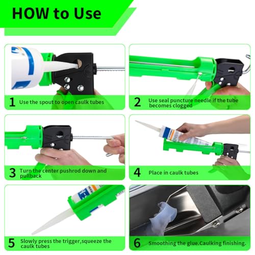 Green Caulk Gun Kit No Drip with Caulking Tools, 15:1 Thrust Ratio - color: Green