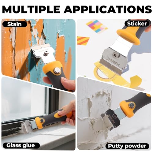 MulWark Razor Blade Scraper, 4 Handles Razor Scraper Set With Extra 24pcs Blades Heavy Duty Paint & Glass Scraper Tool With Extendable Handle for Windows, Oven Cleaning & Surface Prep - style: 4 Handles Razor Blade Set with 20PCS Blades