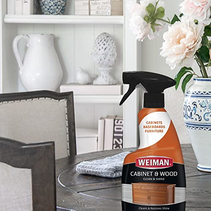 Weiman Cabinet and Wood Cleaner, Shine, Clean and Protect Spray - For Wood Cabinets, Furniture, Tables, Baseboards, Trim and more, 16 oz, 4 PACK with MicroFiber Towel - size: 16 fl oz (Pack of 4)