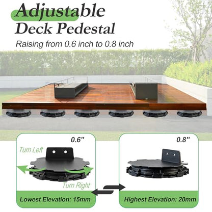 50 Pack Deck Block, Adjustable Deck Pedestal, 0.6"-0.8" Height Leveling - size: Raising 0.6" to 0.8"