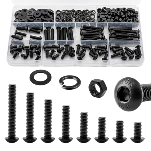 288Pcs UIETUIL M5 Hex Socket Button Head Screws Kit, M5x8-35mm, 10.9 - size: M5 Button 10.9 - 288PCS