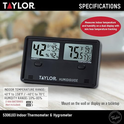 Taylor Indoor Digital Desktop Min/Max Hygrometer Thermometer - color: Black, style: Dual Display