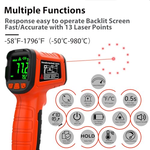 58°F to 1796°F Infrared Thermometer Gun,Professional 50:1 - color: Orange/-58°F to 1796°F