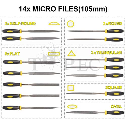 Topec 26 PCS Metal File Set, Grade T12 Forged Alloy Steel, Flat/Triangle/Half-round/Round File Set for Metal Work, Ideal Wood Rasps for Woodworking