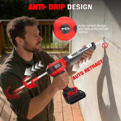 Cordless Caulking Gun for Milwaukee 18V Max Battery,10 Oz Electric Caulking Gun with Anti-Drip,Auto Retract,Continuously variable speed and LED Light, Caulk Gun Tool for Filling, Sealing（No Battery)