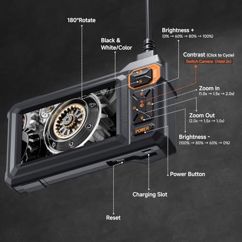 Dual Lens Endoscope Camera with Light, 4.3" 1080P HD Inspection Camera - size: 4.3in