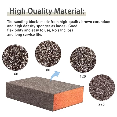 Sanding Sponge, 60-220 Grit Assortment Sanding Block - size: 60-220grit,4PCS