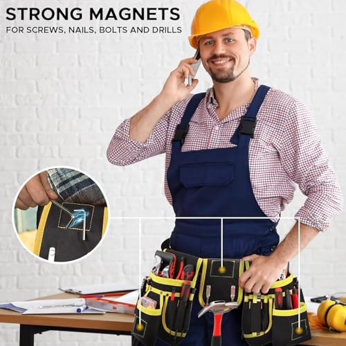 Tool Belt with 27 Pockets and 3 Magnetic Zones, Freely-Combinable Toolbelt - color: Red