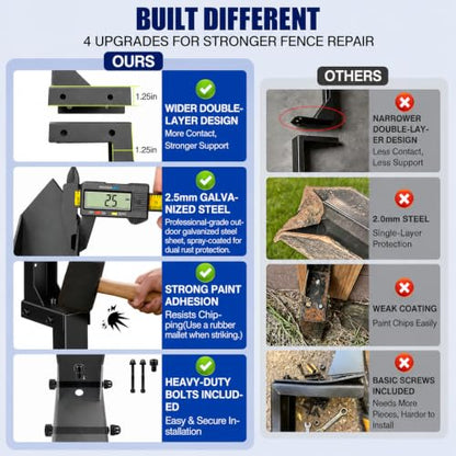Fence Post Repair Kit 33" 4 Pack, Fix Leaning 4x4/6x6 Wood Posts