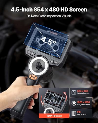 VEVOR 4-Way Articulating Endoscope with Light, 1080P HD Industrial Borescope Inspection Camera with 0.15-inch Ultra Slim Articulated Probe, Flexible Snake Scope Cam for Wall Automotive Inspect-4.9FT - size: 0.15-inch Probe